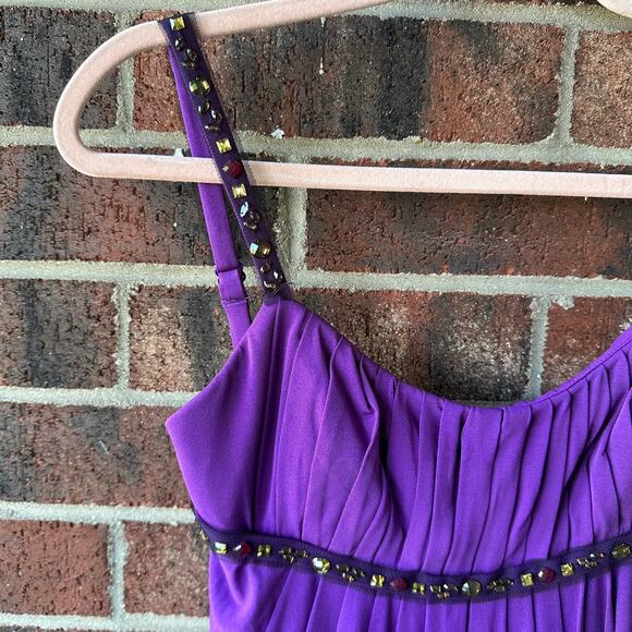 Sz 4 BCBG MaxAzria Y2K NWT Deadstock Purple Bubble Hem Dress Rhinestone 00s Glam - Picture 2 of 8